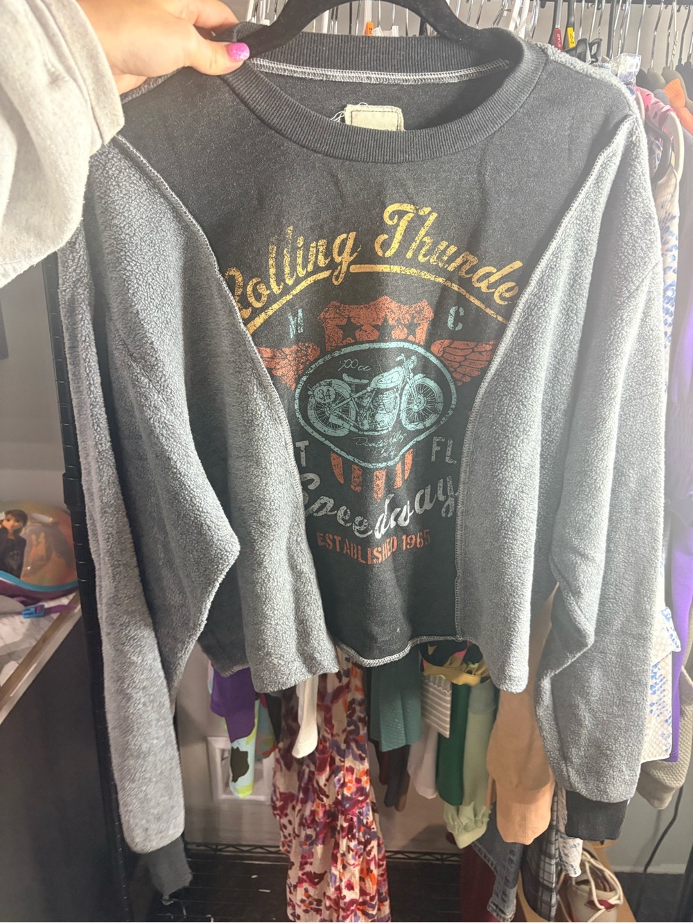 Rolling Thunder Graphic Crewneck Sweatshirt - Gray